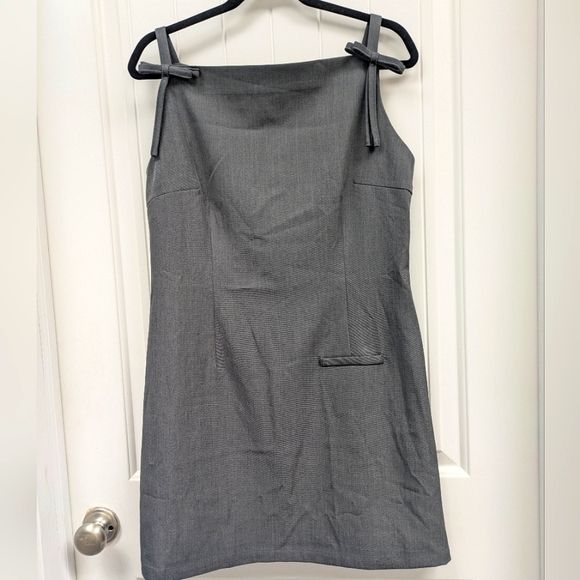 Cider Woven Bowknot Solid Zipper Charcoal Mini Dress - Picture 1 of 5